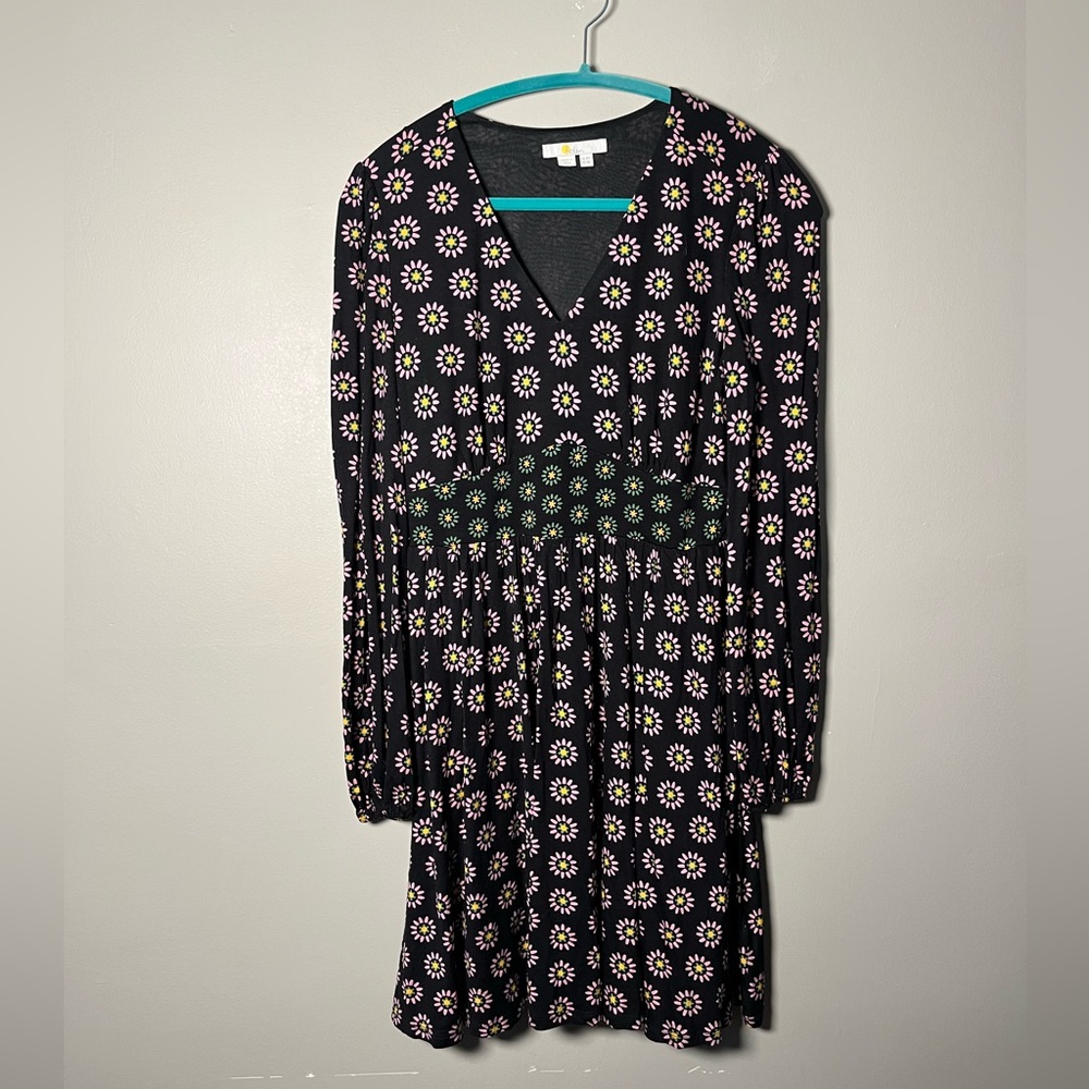 Boden Jersey Mini Tea Dress Contrast Floral Print Black Long Sleeve Size 4 - Picture 5 of 9